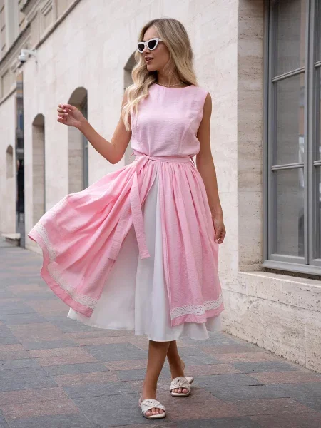 ISSA Plus Сукня міді Льон рожевий