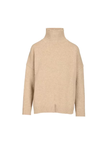 Sweter z golfem Weekend Max Mara wełniany do golfa beżowy