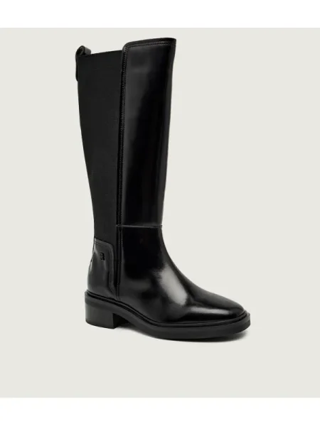 Tommy Hilfiger cizme de piele TH MINIMAL ABRASIVATO LONG BOOT negru