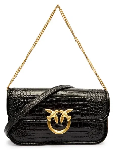 Pinko De piele geantă pe umăr LOVE BOX BAGUETTE negru