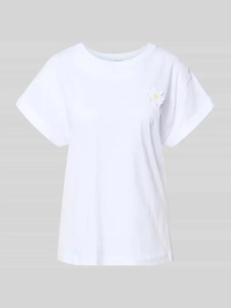 T-shirt z kwiatową aplikacją i zafiksowaną zakładką na rękawach Rich & Royal biała
