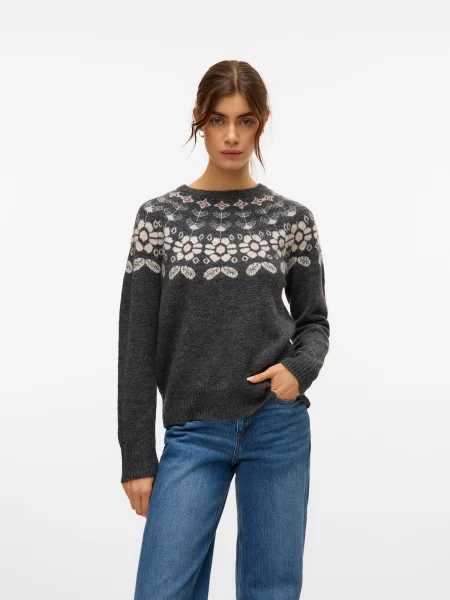 VERO MODA Pulover VMSIMONE gri închis / roz alb