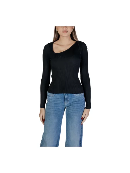 Sweter Vila z długim rękawem żakardowy prążkowany czarny