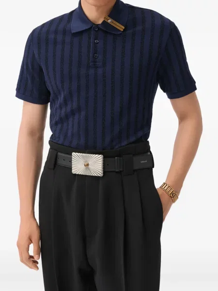 Tricou polo Versace din jacard albastru