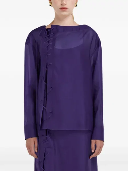 Top Ferragamo cu șireturi din dantelă violet