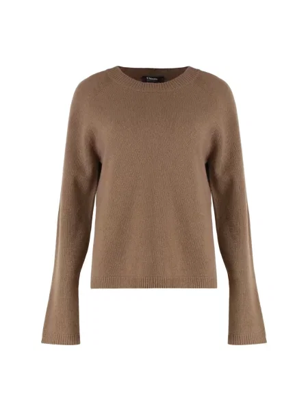 Sweter Max Mara wełniany z okrągłym dekoltem brązowy