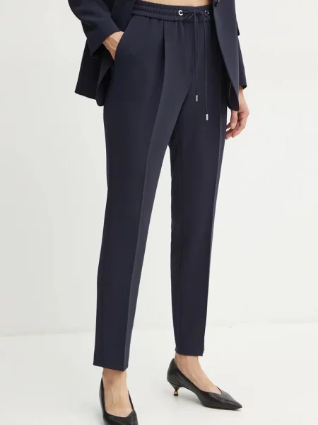 BOSS pantaloni femei marin drept high waist albastru