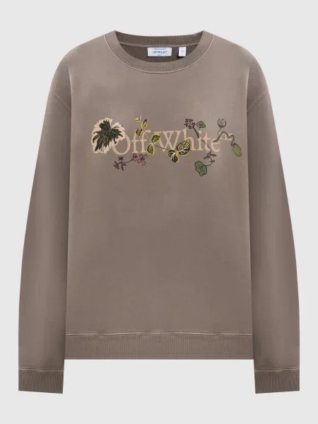 Світшот Bookish Leaves Off-white коричневий