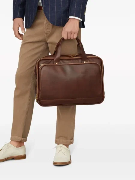 Servietă Brunello Cucinelli din piele cu autograf maro