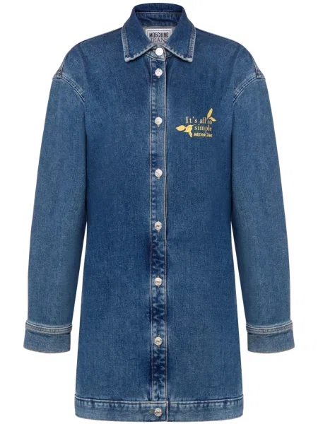 Haftowana sukienka jeansowa Moschino Jeans niebieska