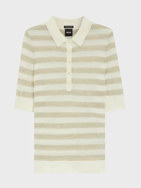Шерстяное поло Boss в полоску бежевое