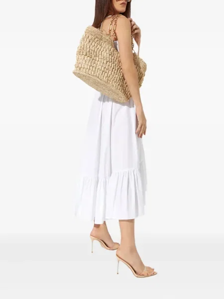 Rochie midi Caroline Constas cu volane până la genunchi de costum alb