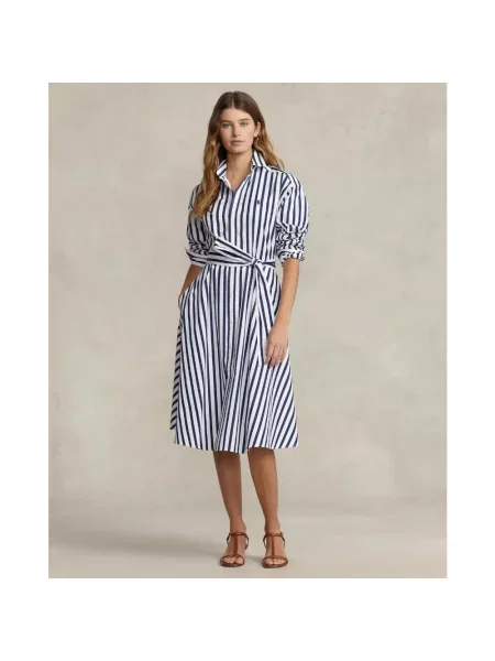 Polo Ralph Lauren Sukienki Kobieta XS Sukienka w Paski z Paskiem w Talii niebieski