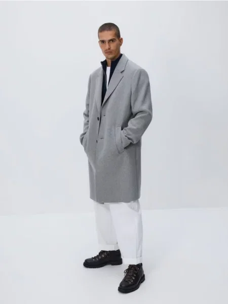 Reserved Пальто з тканини з додаванням вовни світло-сірий сіре