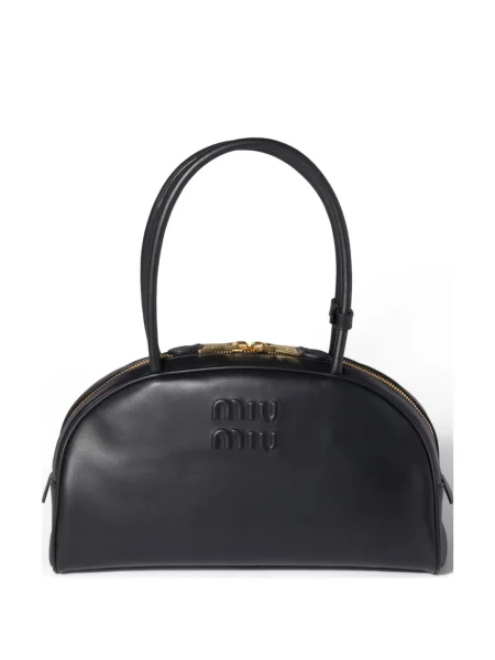 Кожена кожена чанта Miu Miu черно