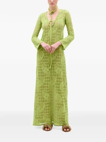 Rochie maxi Silvia Tcherassi cu model paisley din dantelă verde
