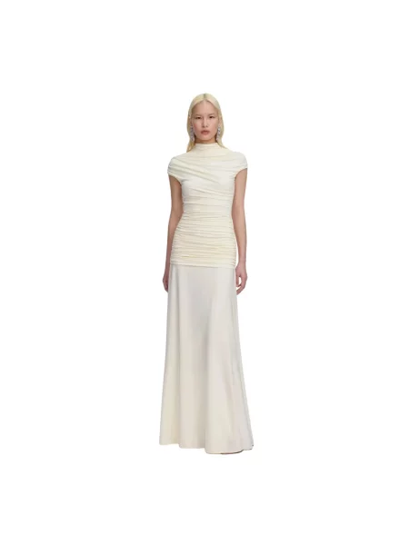 Maksi sukienka maxi Self-portrait z dżerseju beżowa