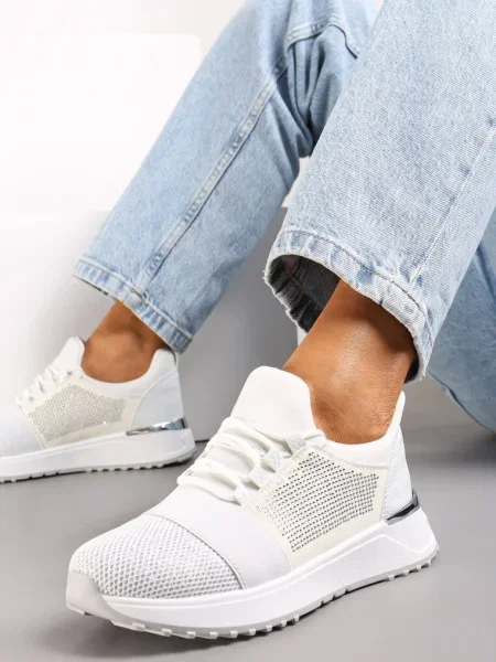 Sneakers Argintii Decorați cu Plasă și Sclipici și Plasă pe Talpă Groasă Celandria