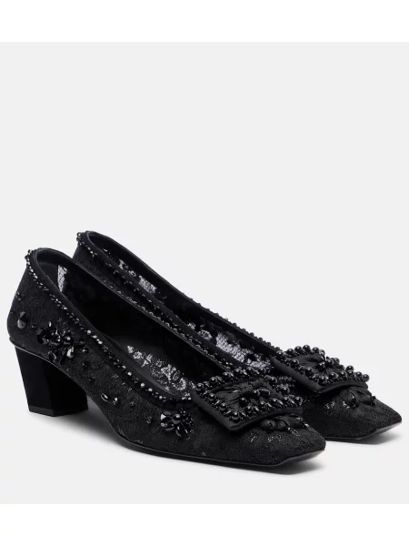 Pantofi cu toc Roger Vivier din dantelă negru
