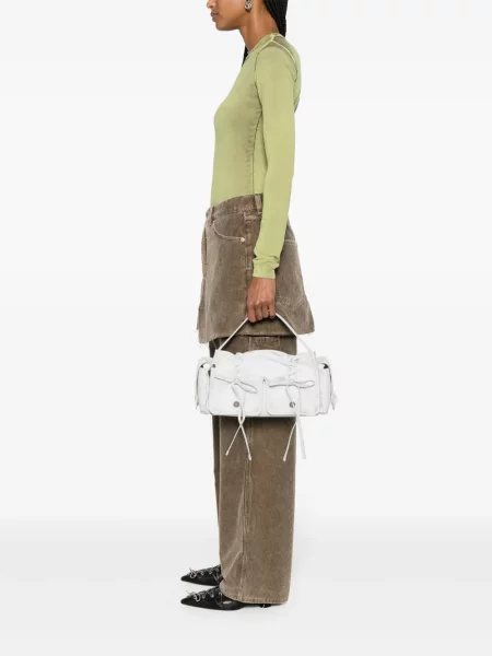 Kožená kožená taška Acne Studios bílá