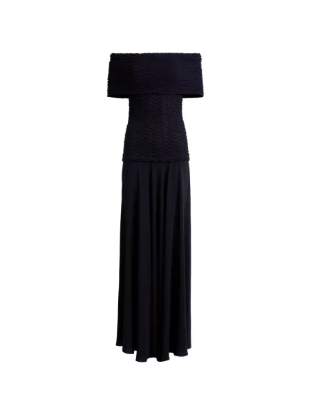 Rochie maxi Silvia Tcherassi cu umerii deschiși albastru
