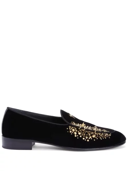 Pantofi loafer Giuseppe Zanotti de catifea cu tepi negru