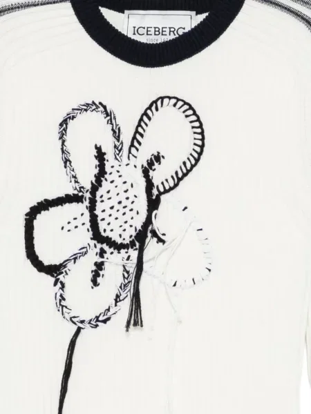 Pulover Iceberg cu broderie cu model floral alb