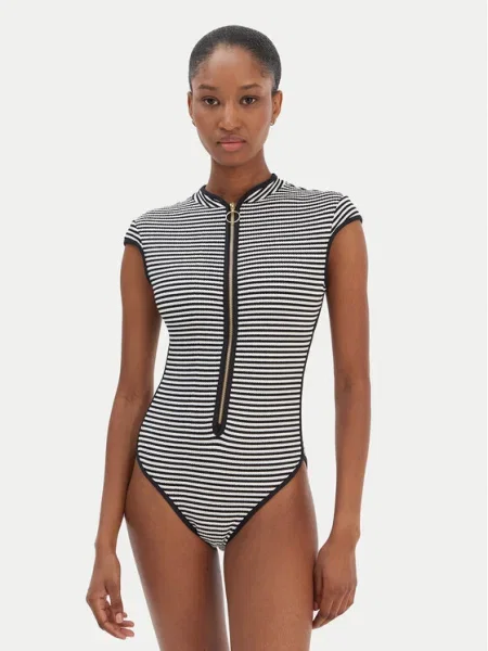Costum De Baie într-o Singură Piesă Pentru Femei Cap Sleeve Zip Front One Piece alb