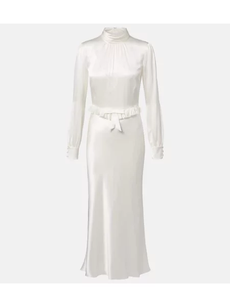 Rochie midi Alessandra Rich cu funde din satin până la genunchi alb