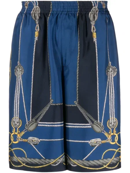 Pantaloni scurți Versace de mătase cu imagine albastru