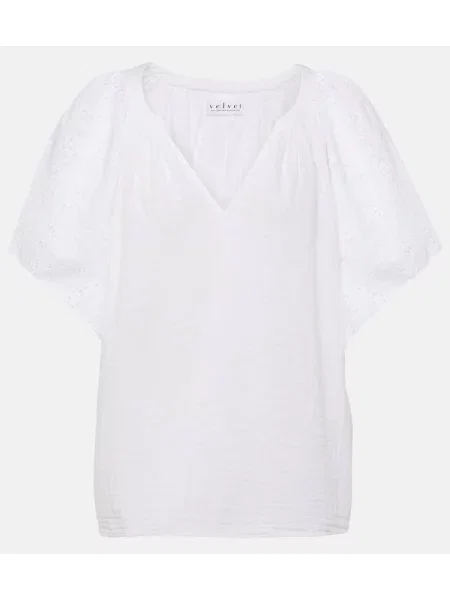 Top Velvet cu broderie de catifea alb