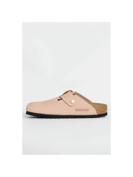 Klapki Birkenstock skórzane na sprzączkę różowe