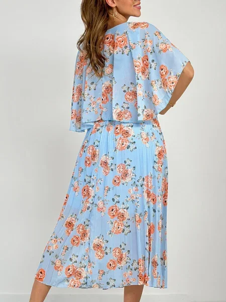 Plisirana midi obleka Resti s cvetličnim vzorcem nad koleni oranžna