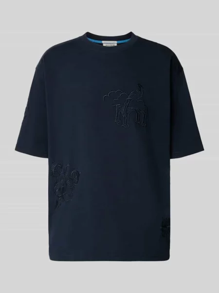 T-shirt z haftami i okrągłym dekoltem Scotch & Soda granatowa