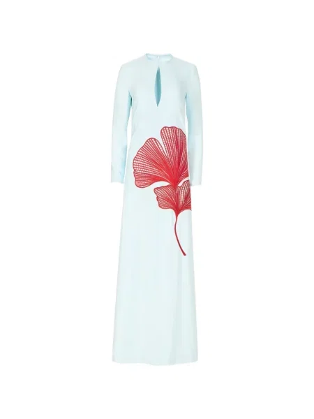 Rochie maxi Costarellos cu broderie cu model floral de costum albastru