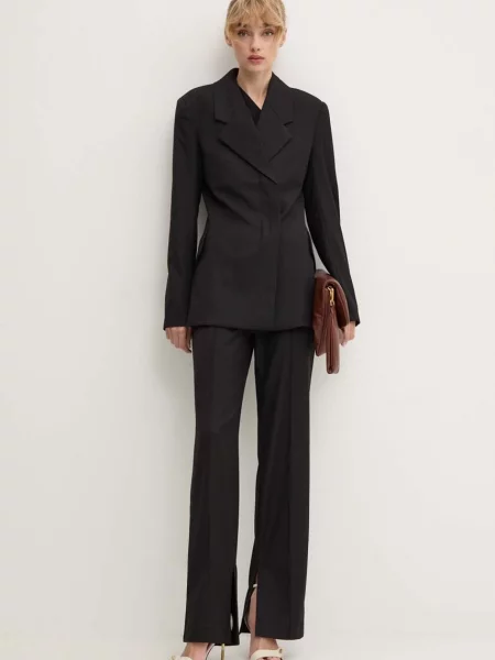 Піджак з домішкою вовни Remain Fitted Blazer двобортний однотонний чорний