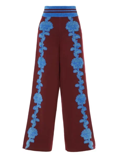 Pantaloni Temperley London cu model floral tricotate roșu