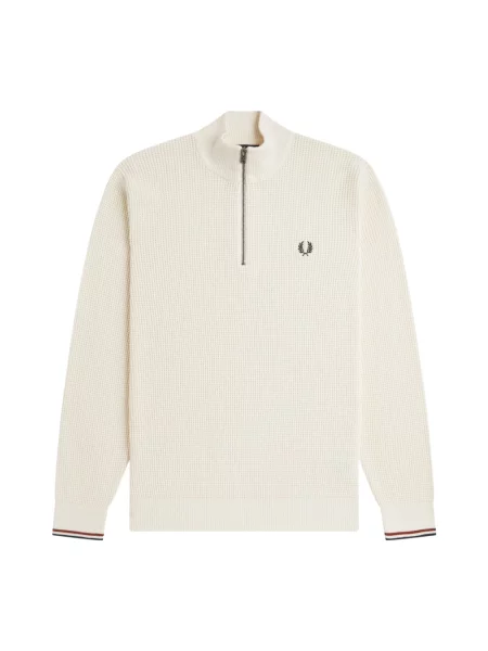 Lniany sweter z golfem Fred Perry beżowy