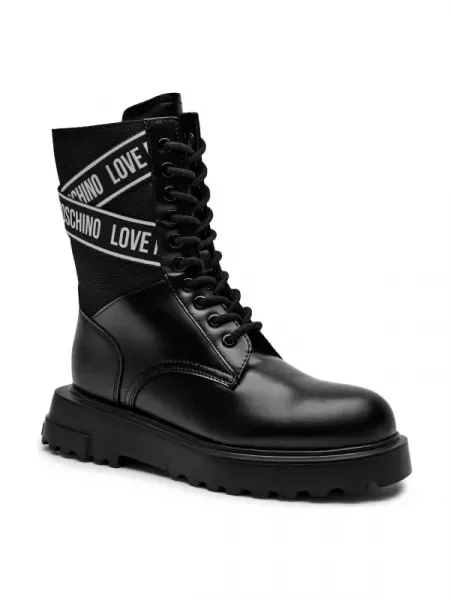 Love Moschino Magassarkú bokacsizma bőr hozzáadásával fekete