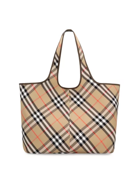 Wielobarwność shopperka Burberry płócienna w kratkę beżowa