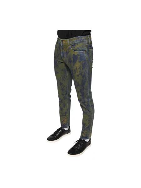 Tie dye jeansy Dolce And Gabbana z nadrukiem wiązane niebieskie