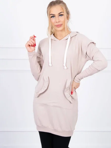 Rochie Kesi cu glugă cu volane de costum bej