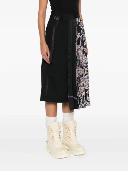 Fusta plisata Sacai cu imagine cu model paisley plisată negru