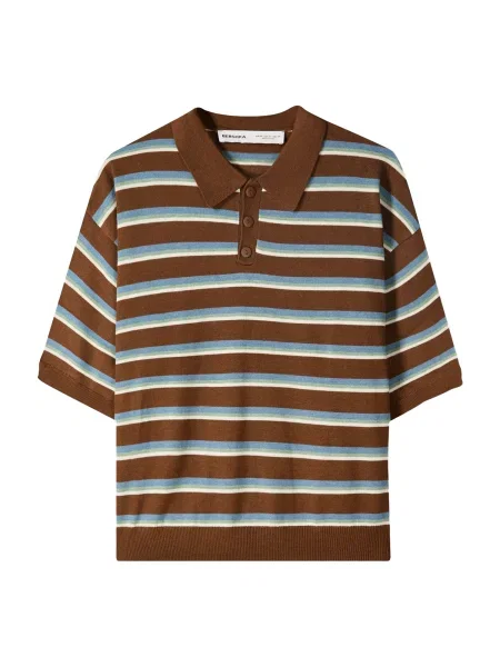 Bershka Majica svetlo modra / rjava / meta bela