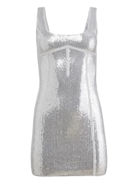 Rochie Fleur Du Mal cu paiete tricotate de costum argintiu