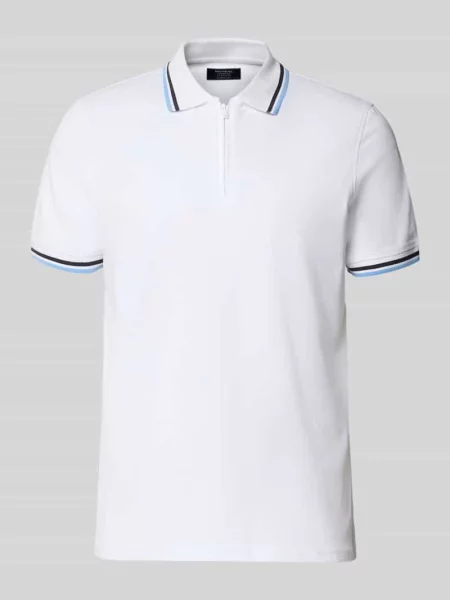 Koszulka polo o kroju slim fit z paskami w kontrastowym kolorze i zamkiem błyskawicznym Mcneal biała