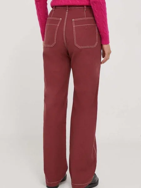 Kalhoty United Colors of Benetton jednoduché high waist vínová