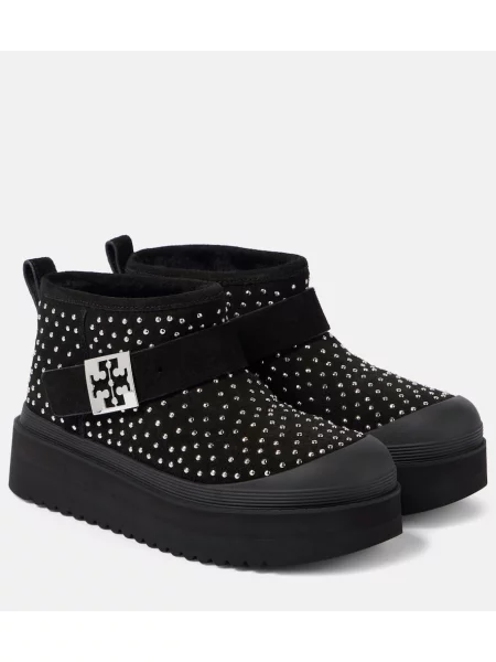 Cizme scurte Tory Burch din piele de căprioară cu platformă bej