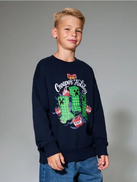 Sinsay Mikina typu crewneck Minecraft námořnická modrá