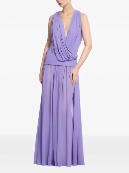 Rochie maxi Elie Saab de mătase drapată violet